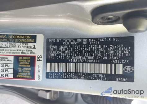 2015 Toyota Camry Le из США, поврежденный, VIN 4T1BF1FK1FU905477